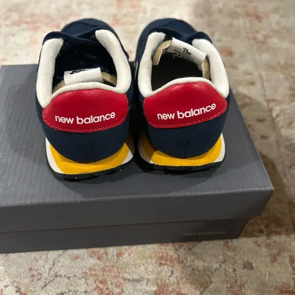 New Balance Kids' Blue and White Sneakers with Yellow Accent - Picture 7 of 8